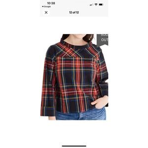 J Crew Jewel Button Funnel Neck Plaid Shirt Sz 8